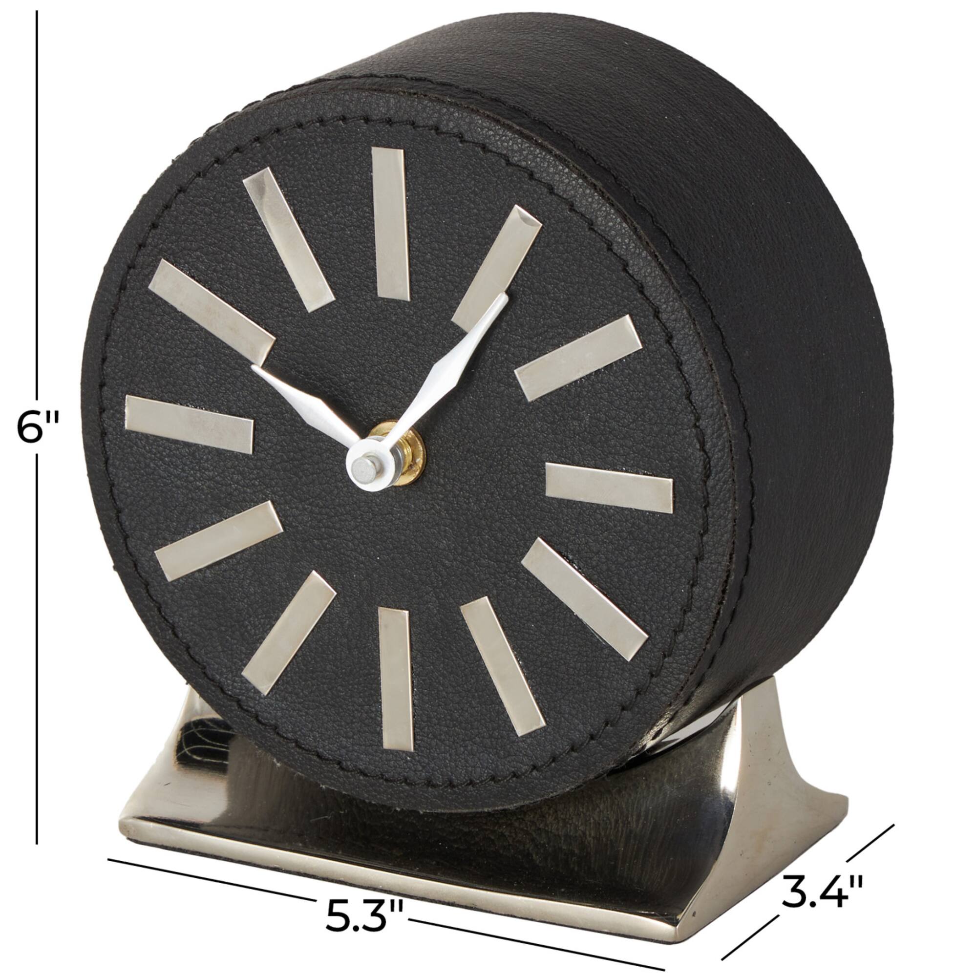 Faux Leather Round Decorative Clock with Rectangular Base
